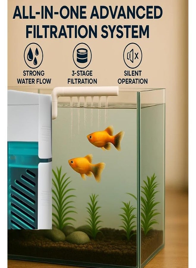 VAYINATO VY01F Mini Waterfall Internal Filter - Premium White, 2W Ultra Quiet Aquarium Filter, 280 L/H Flow, Suitable for Nano Fish Tanks & Small Aquariums - Image 4